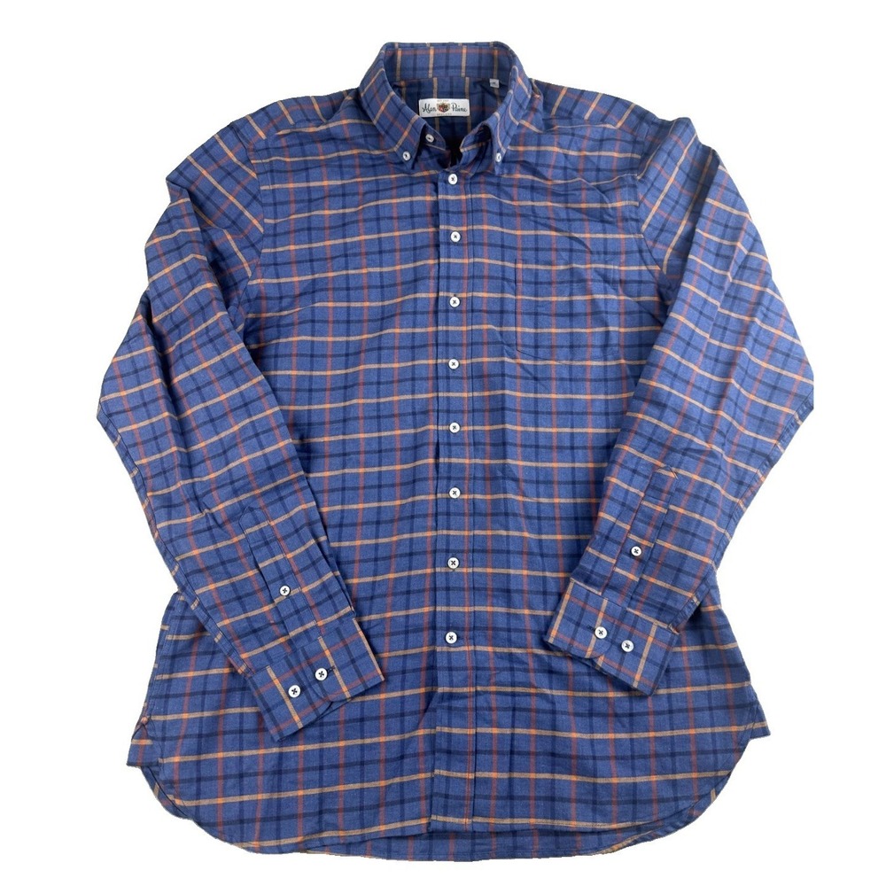 Alan Paine England Mens Medium Blue Plaid Button Down Long Sleeve Shirt